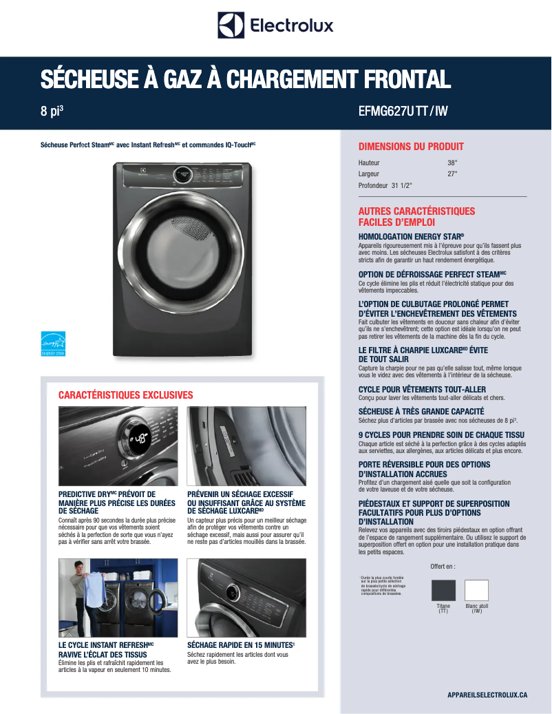 Página 1 del manual Ficha técnica Electrolux EFMG627UIW