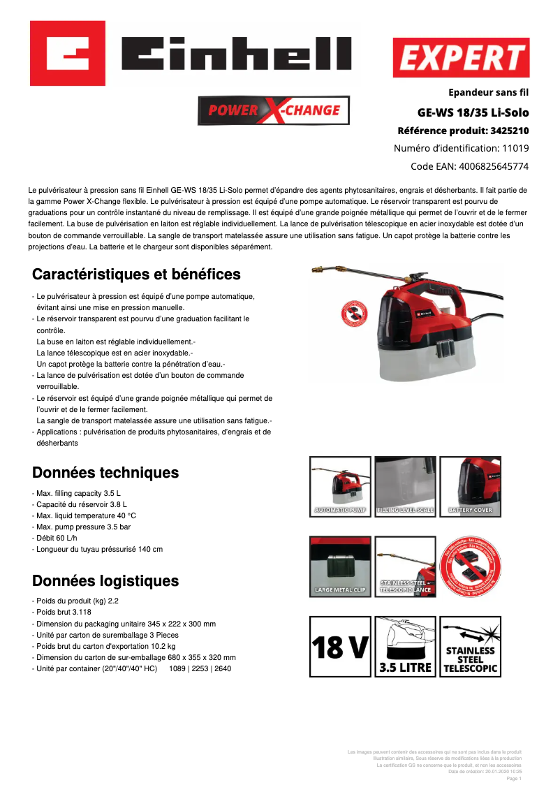Image de la première page du manuel de l'appareil GE-WS 18/35 Li-Solo