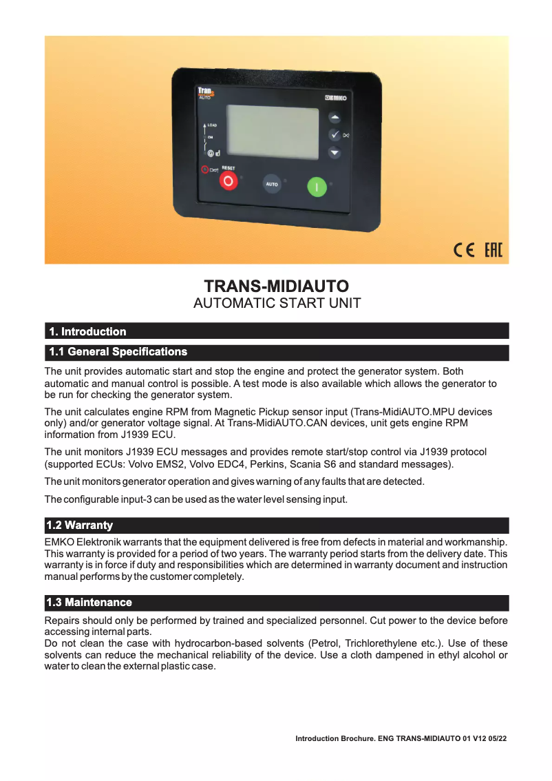 Page 1 of the manual Brochure Emko Trans-MidiAUTO