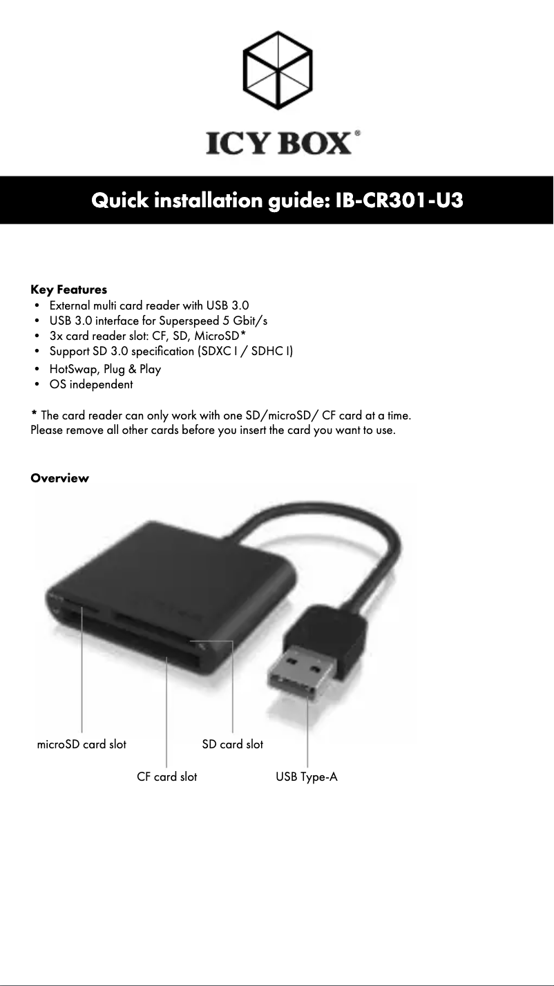 Page 1 de la notice Manuel utilisateur Icy Box IB-CR301-U3