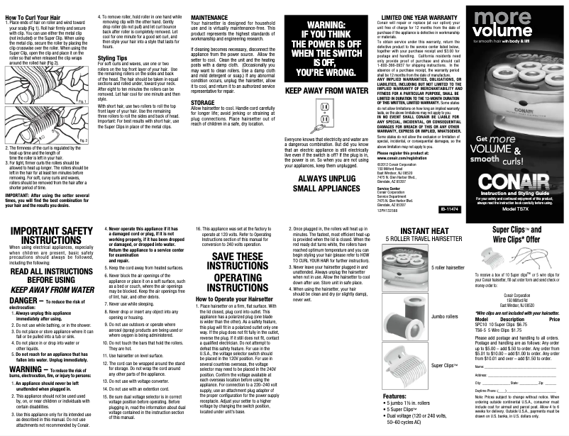 Page 1 de la notice Manuel utilisateur Conair TS7X