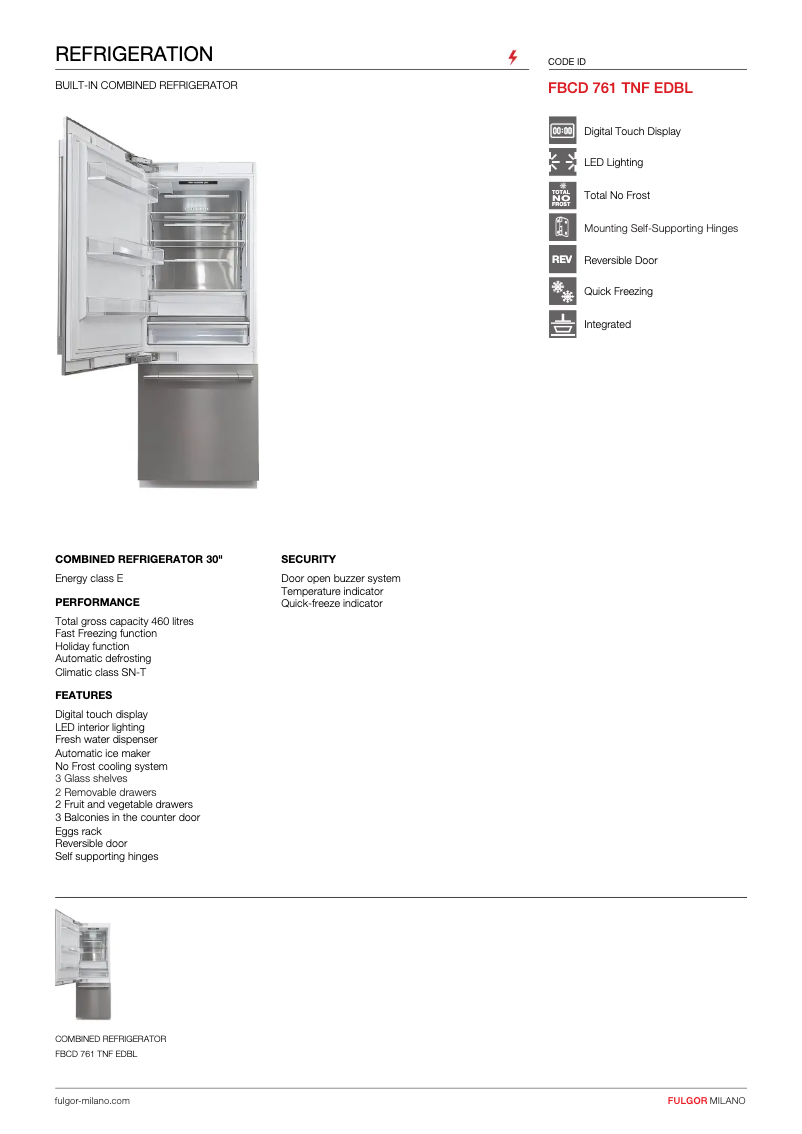 Page 1 de la notice Fiche technique Fulgor Milano FBCD 761 TNF EDBL