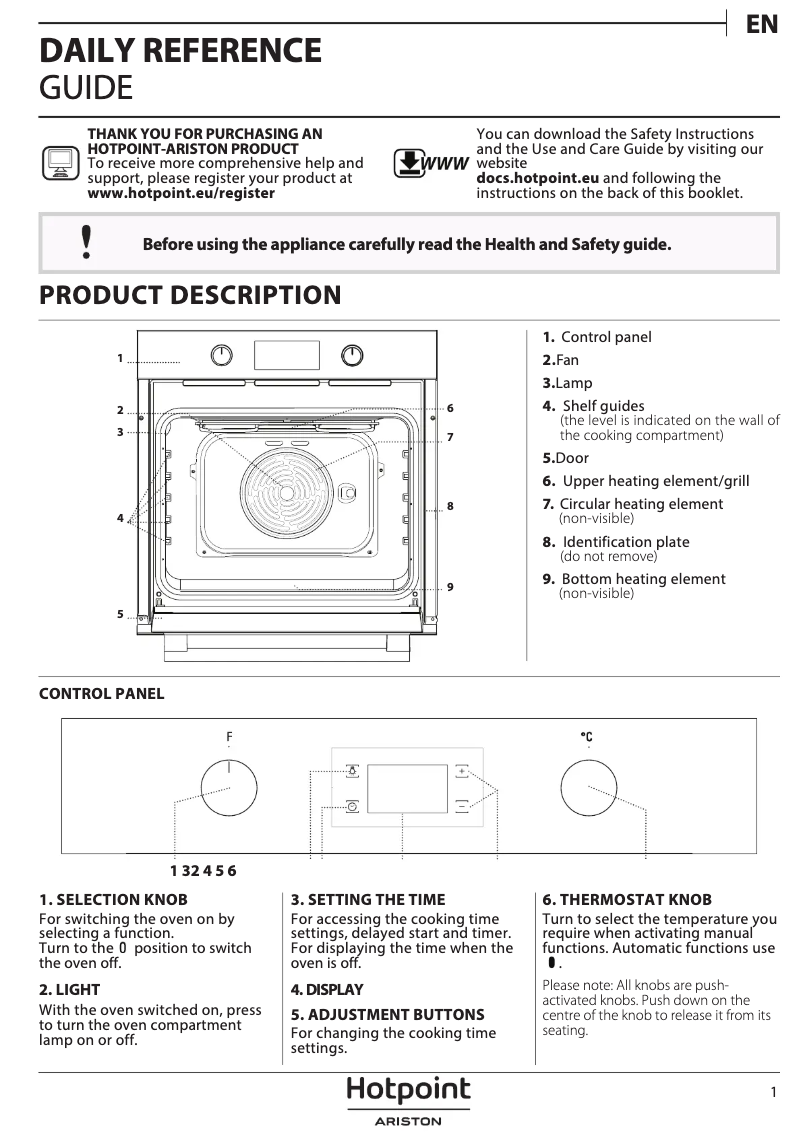 Page 1 de la notice Manuel utilisateur Hotpoint FA5 844 JH IX HA