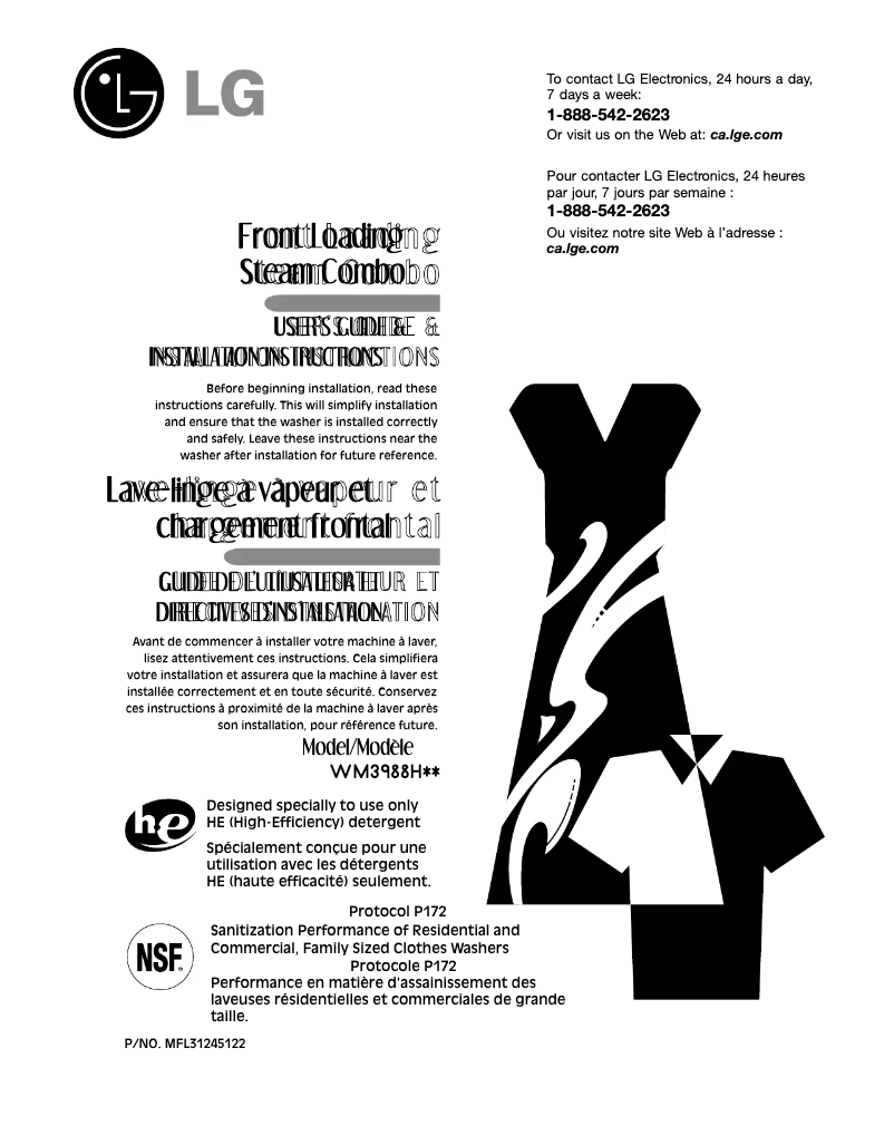 Page 1 de la notice Manuel utilisateur LG WM3988HWA