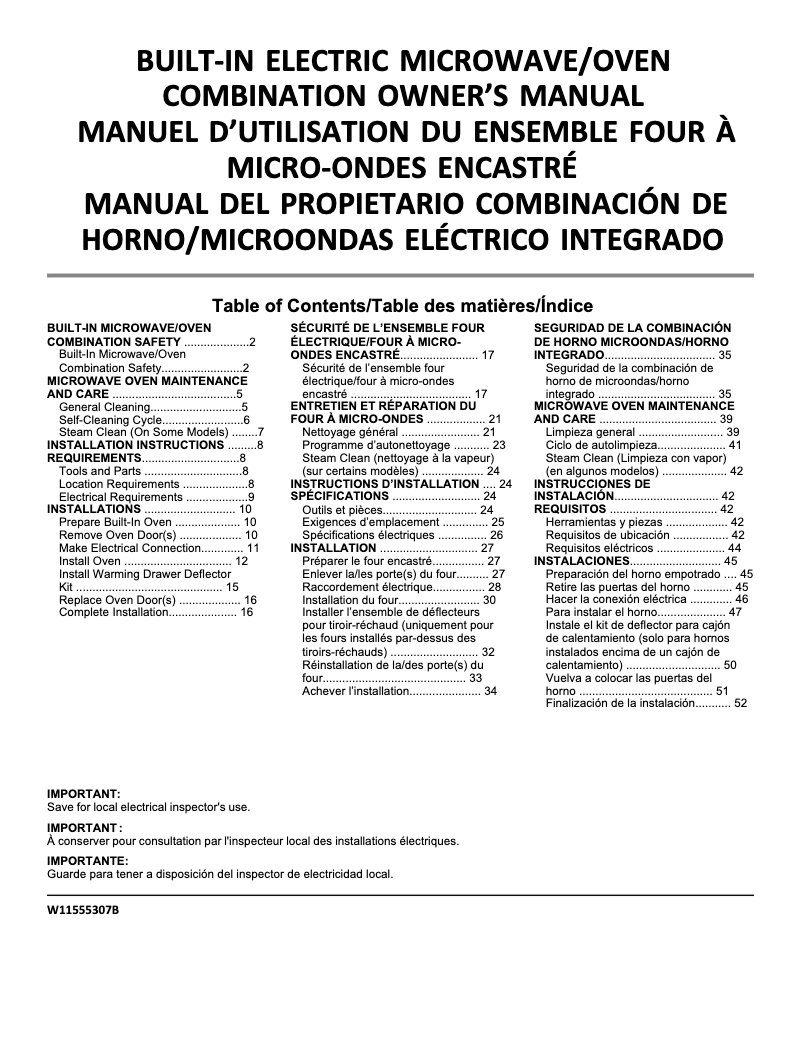 Página 1 del manual Manual de usuario Whirlpool WOEC5030LW