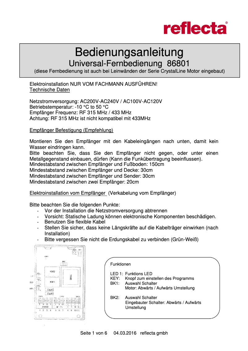 Page n°1 - Manuel utilisateur Reflecta 86801