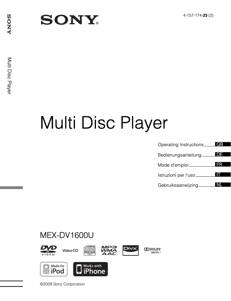 Page 1 de la notice Manuel utilisateur Sony MEX-DV1600