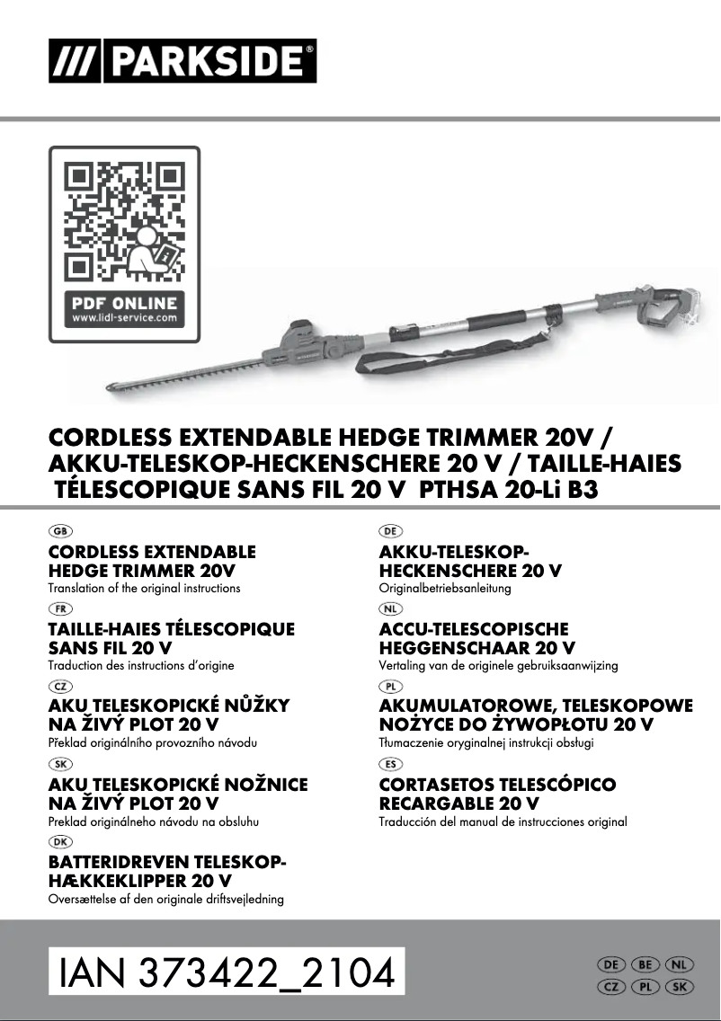 Page n°1 - Manuel utilisateur Parkside PTHSA 20-Li B3