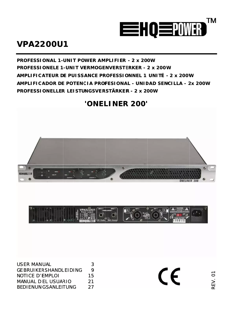 Page 1 de la notice Manuel utilisateur HQ Power Oneliner 200 VPA2200U1