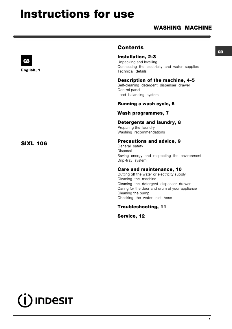 Image de la première page du manuel de l'appareil SIXL 106 (AUS)