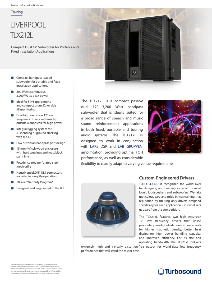 Page n°1 - Fiche technique Turbosound Liverpool TLX212L