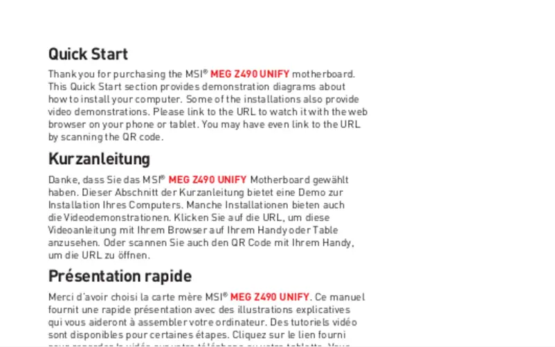 Image de la première page du manuel de l'appareil MEG Z490 Unify