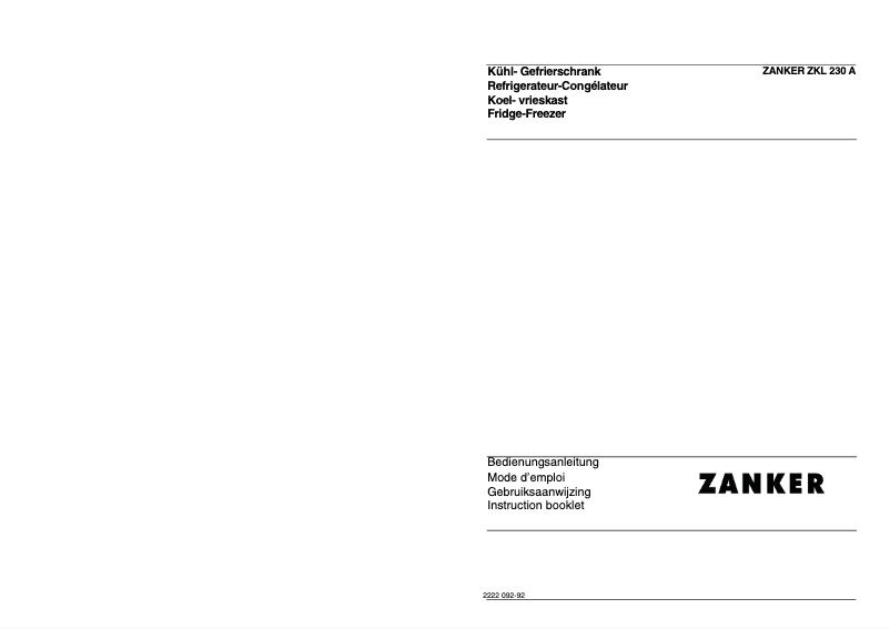 Page n°1 - Manuel utilisateur Zanker ZKL 230 a
