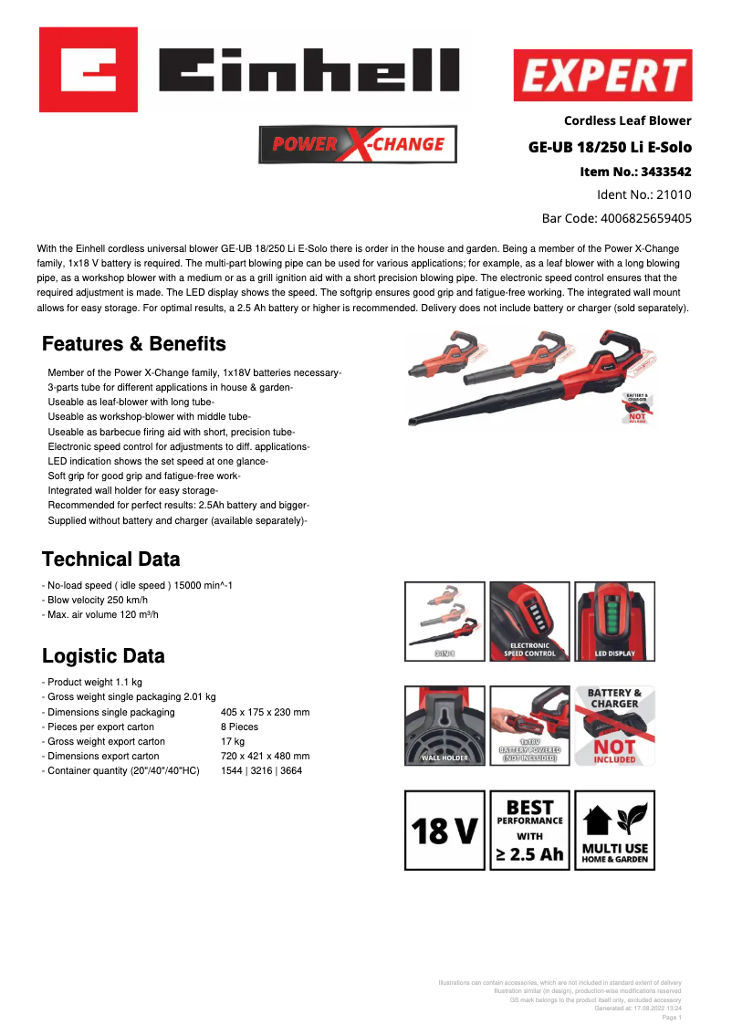 Image de la première page du manuel de l'appareil GE-UB 18/250 Li E