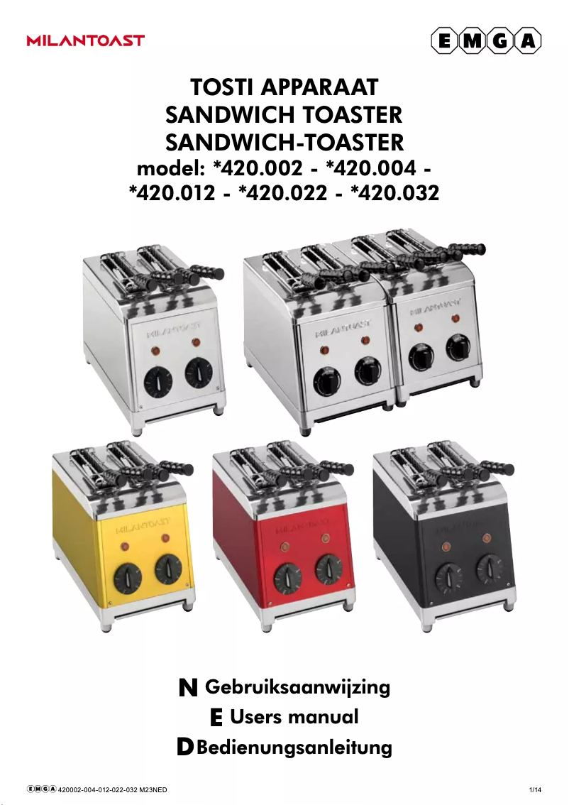 Page 1 de la notice Manuel utilisateur MilanToast 420004