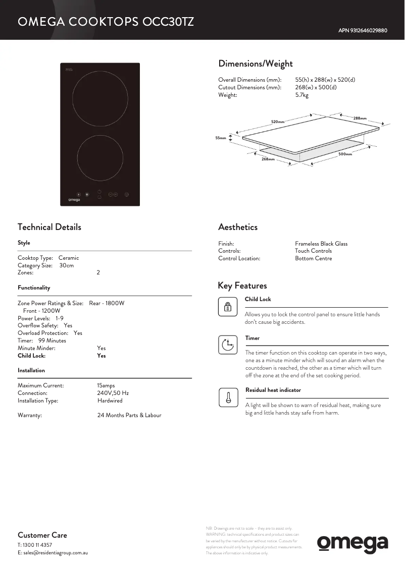 Página 1 del manual Ficha técnica Omega OCC30TZ