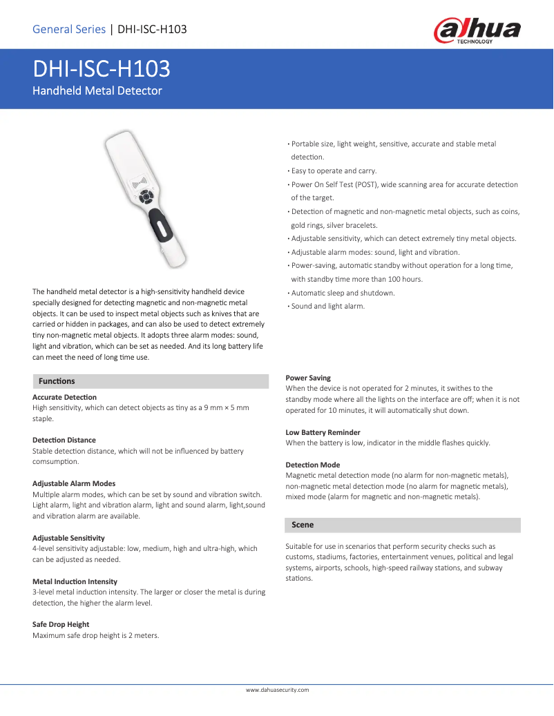 Page 1 de la notice Fiche technique Dahua Technology ISC-H103