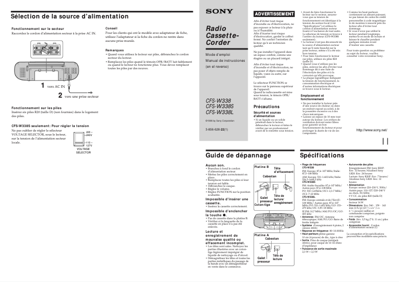 Image de la première page du manuel de l'appareil CFS-W338L