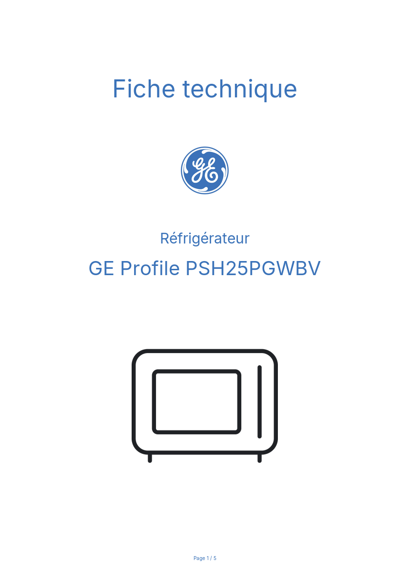 Image de la première page du manuel de l'appareil Profile PSH25PGWBV
