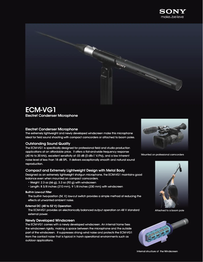 Page 1 de la notice Brochure Sony ECM-VG1