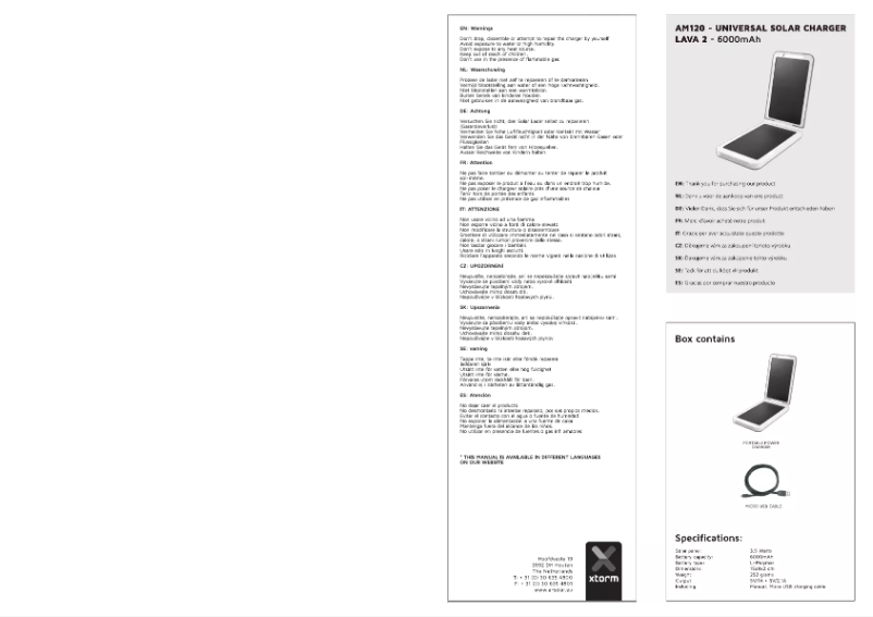 Page 1 de la notice Manuel utilisateur Xtorm AM120