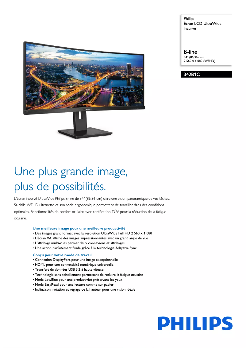 Page 1 de la notice Fiche technique Philips 342B1C