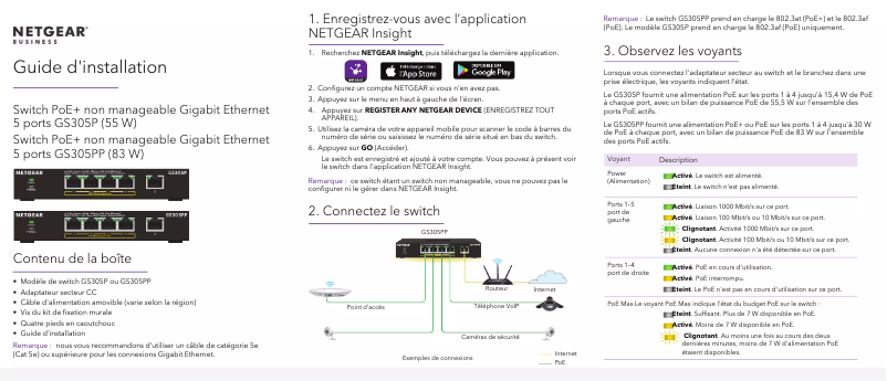 Page n°1 - Guide d'installation Netgear GS305P