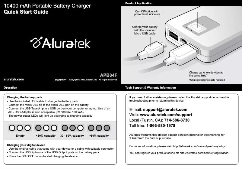 Page 1 de la notice Manuel utilisateur Aluratek APB04F