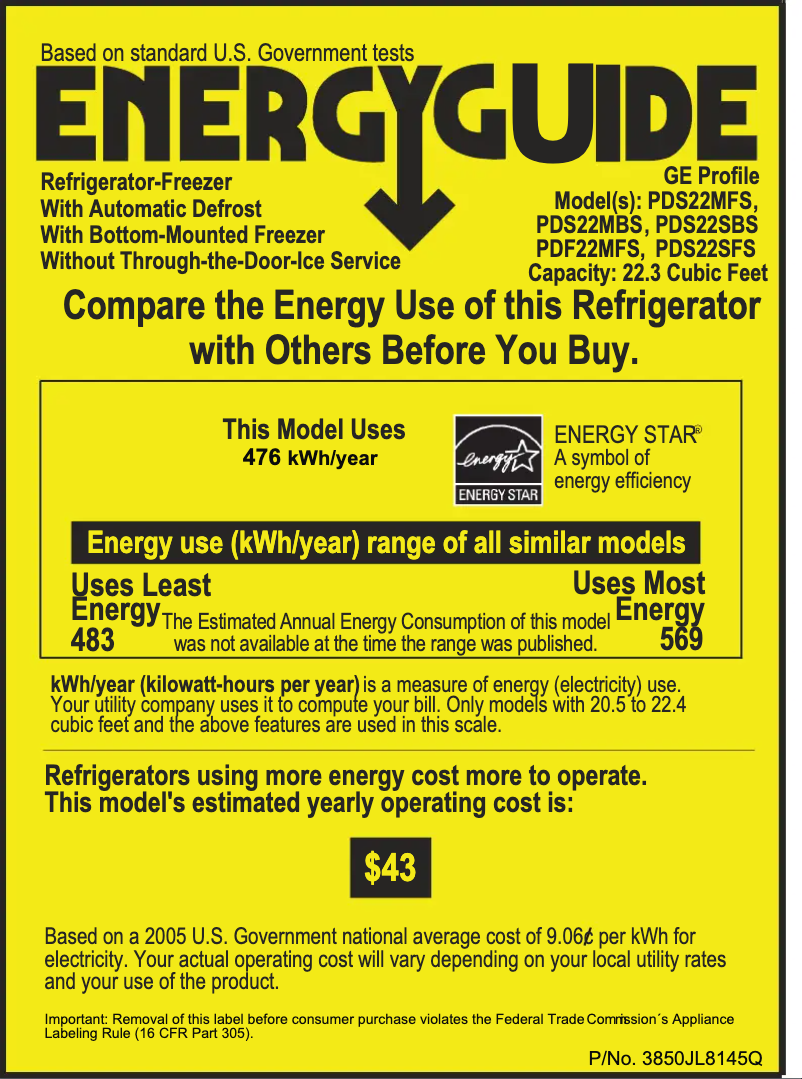 Page n°1 - Label énergétique GE Profile PDS22MFSWW