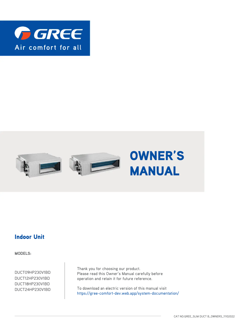 Image de la première page du manuel de l'appareil DUCT09HP230V1BD