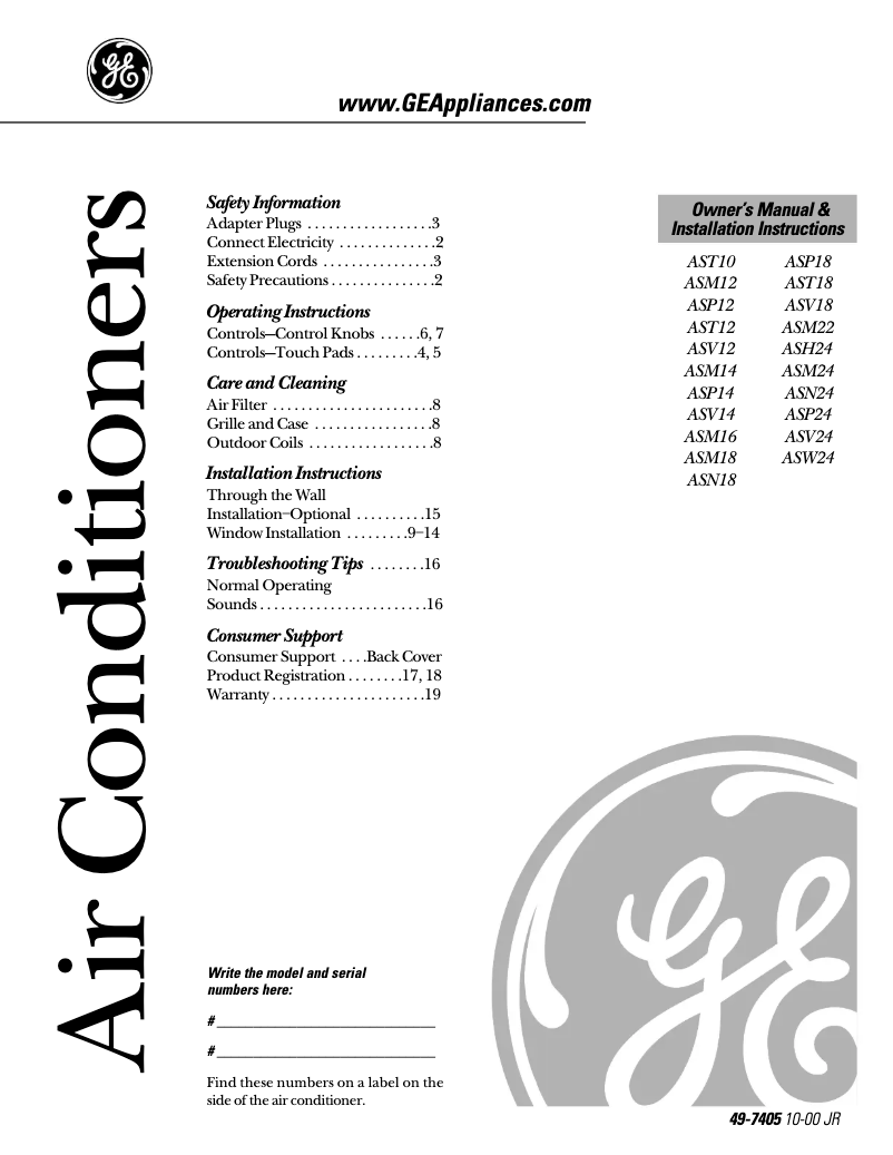 Page n°1 - Guide d'installation GE ASV14AB