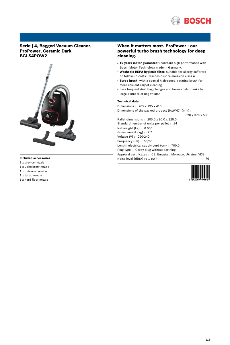 Image de la première page du manuel de l'appareil Serie 4 ProPower BGLS4POW2