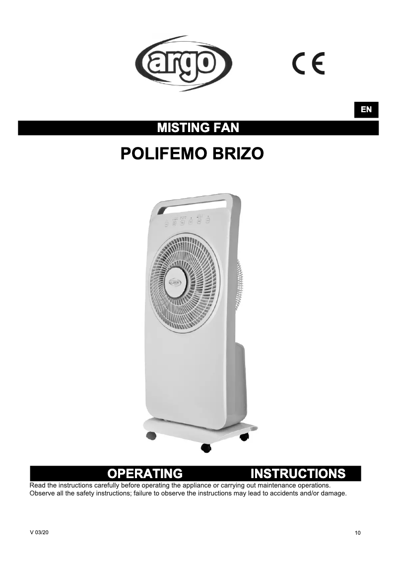 Page 1 de la notice Manuel utilisateur Argoclima Polifemo Brizo