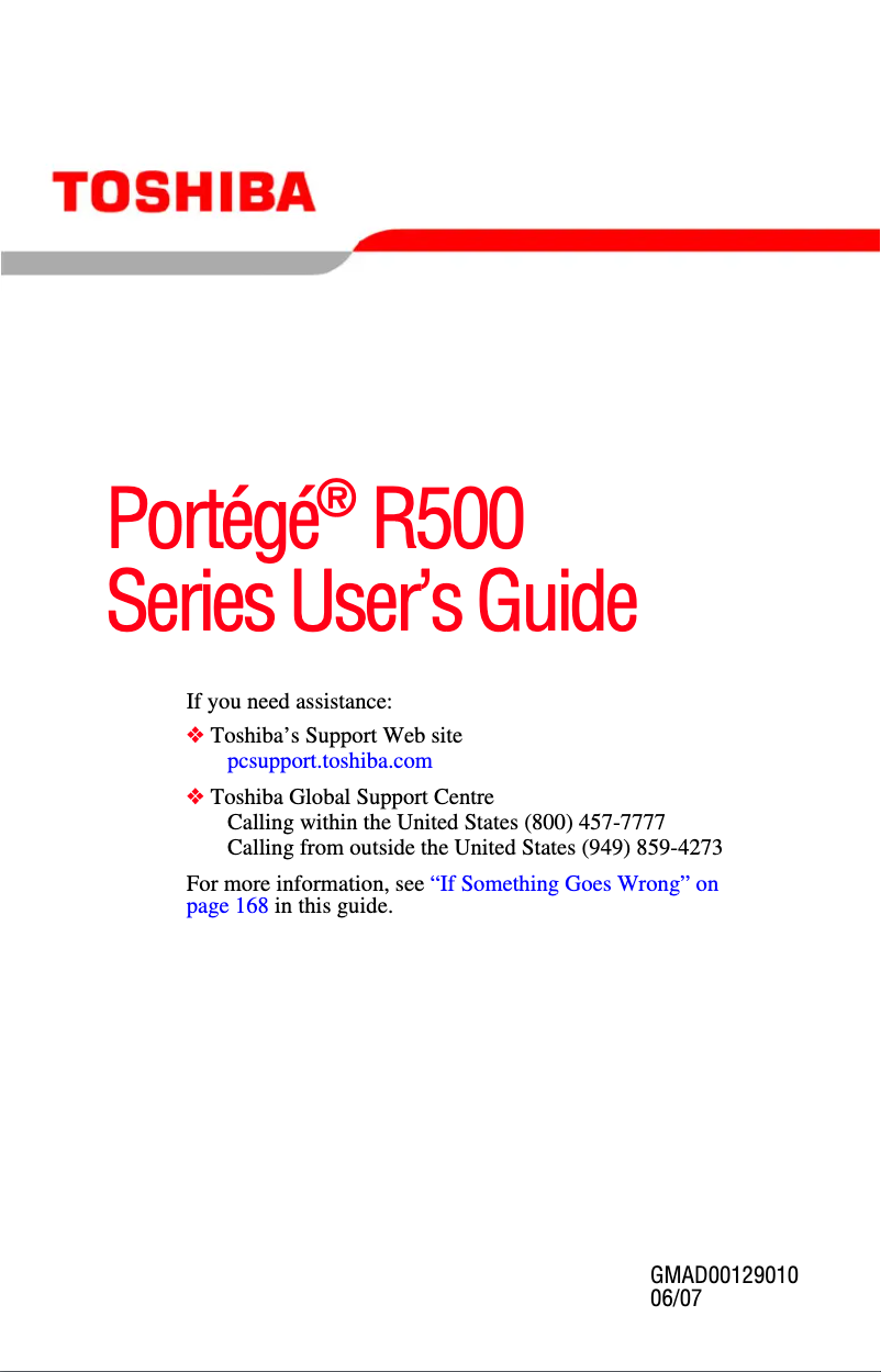 Image de la première page du manuel de l'appareil Portege R500