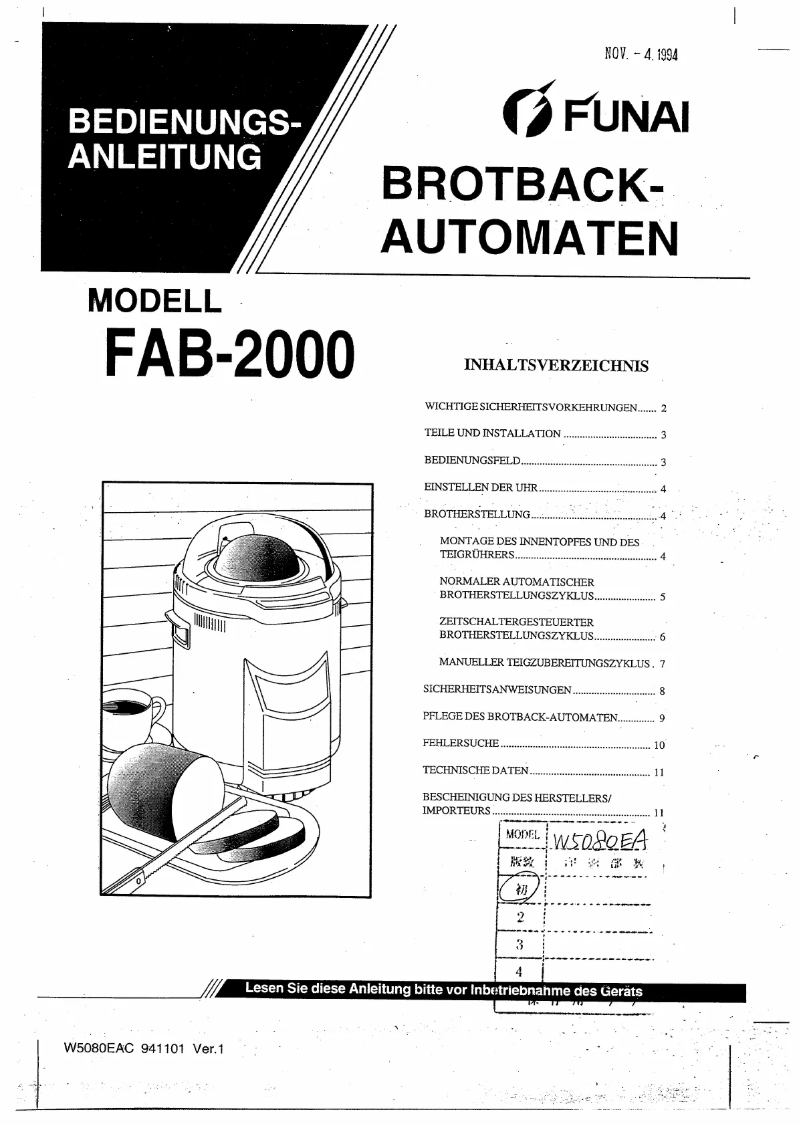 Page 1 de la notice Manuel utilisateur Funai FAB-2000