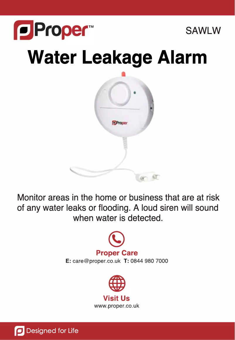 Page 1 de la notice Manuel utilisateur Proper Water Leakage Flood Alarm