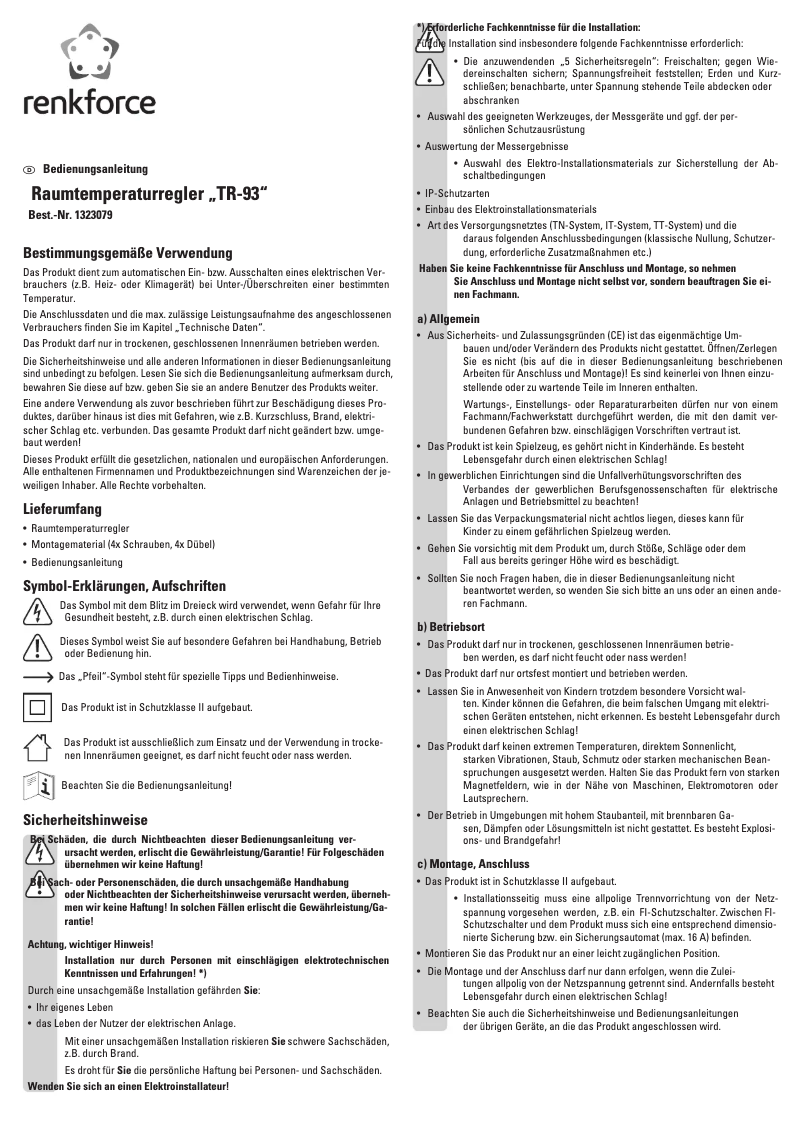 Image de la première page du manuel de l'appareil TR-93