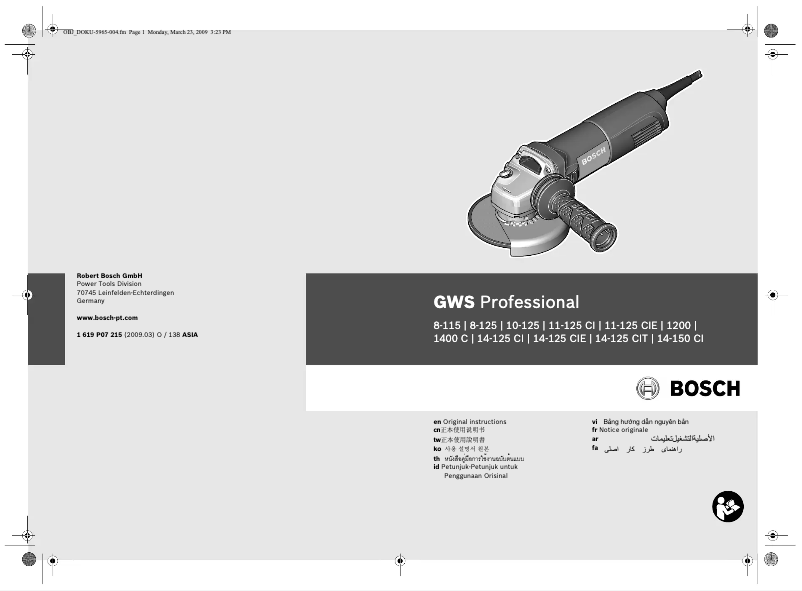 Page 1 de la notice Manuel utilisateur Bosch GWS 14-125 CIE