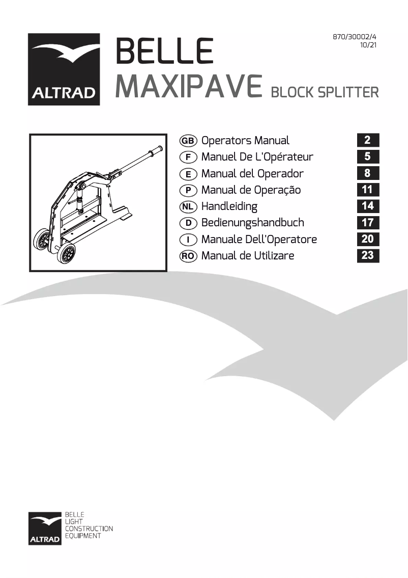 Image de la première page du manuel de l'appareil BELLE Maxipave