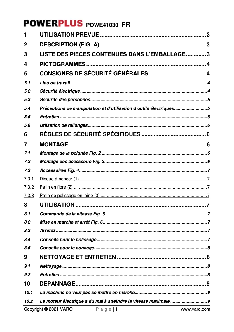 Page n°1 - Manuel utilisateur PowerPlus POWE41030