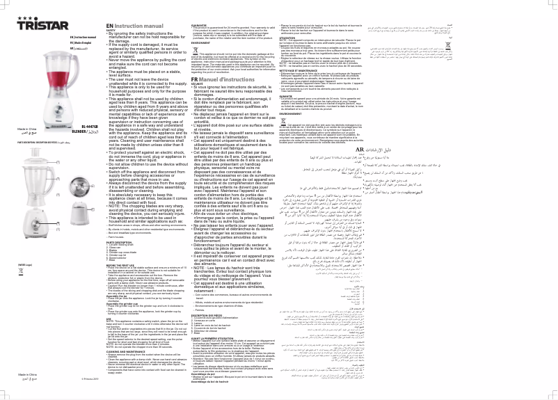 Page n°1 - Manuel utilisateur TriStar BL-4447GB