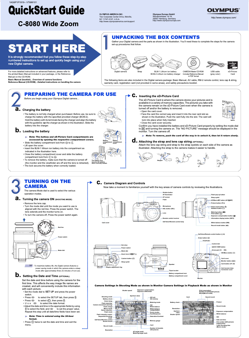 Page 1 de la notice Guide de démarrage rapide Olympus Camedia C-8080 Wide Zoom