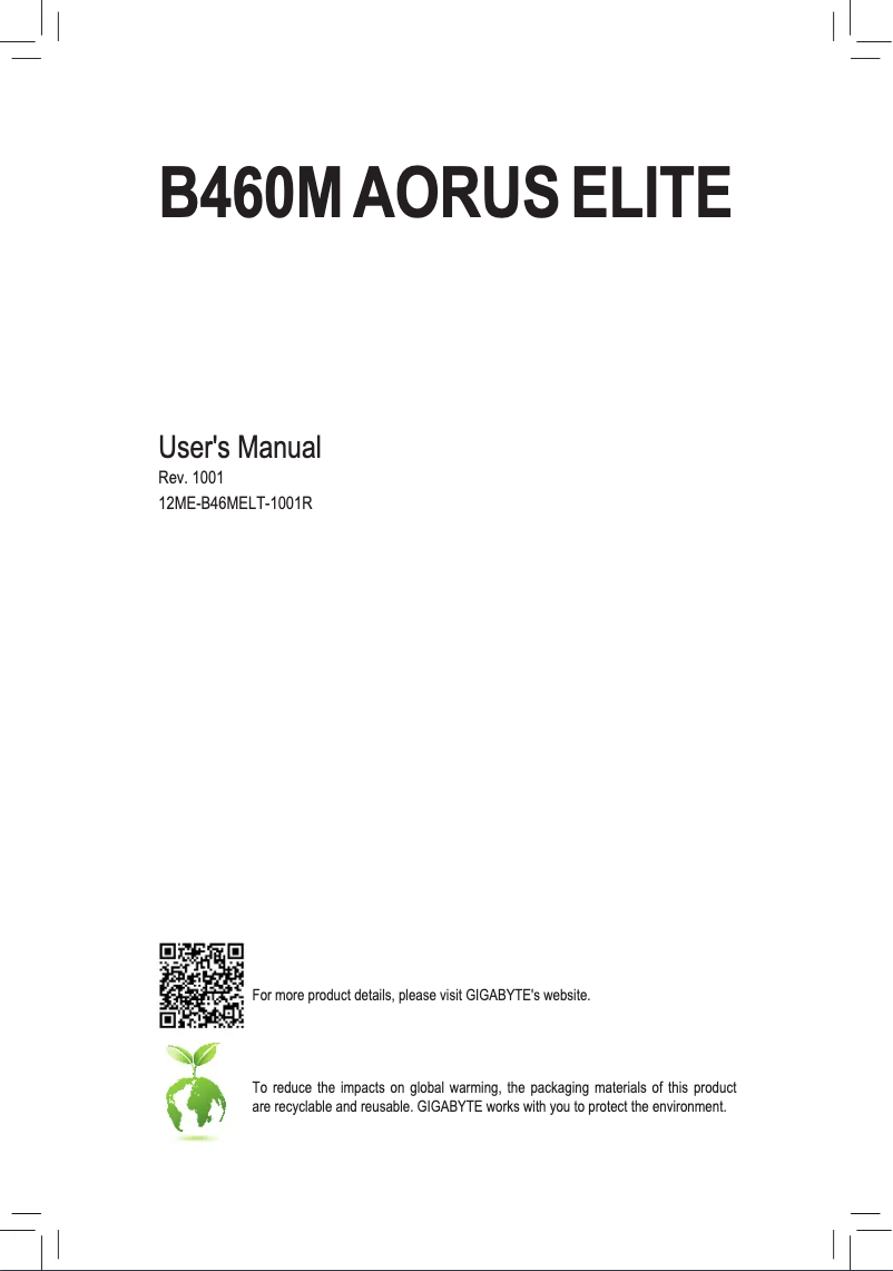 Image de la première page du manuel de l'appareil B460M AORUS Elite