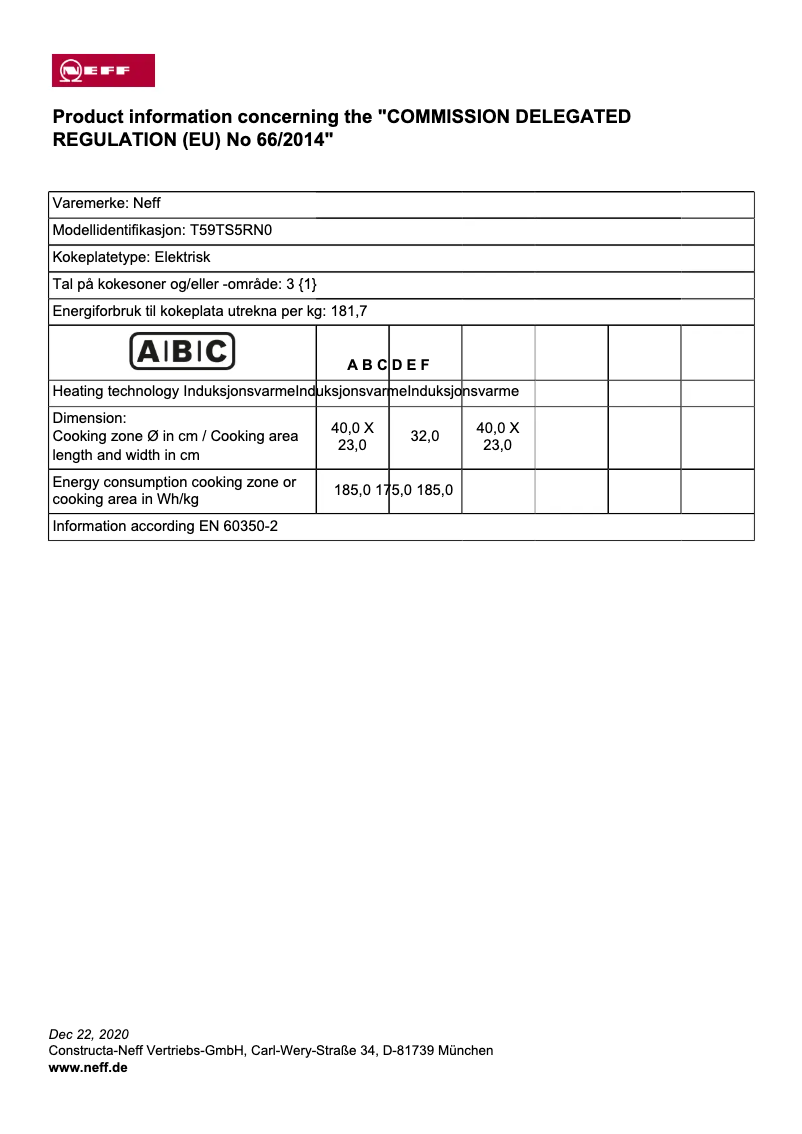Page n°1 - Label énergétique Neff T59TS5RN0