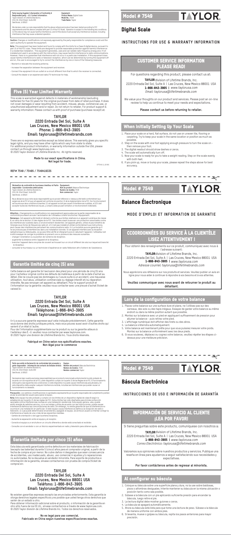 Page n°1 - Manuel utilisateur Taylor 754941933S