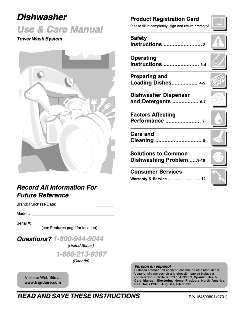 Page n°1 - Manuel d'utilisation et d'entretien Frigidaire FBD2400K
