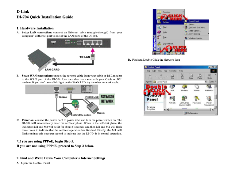 Page n°1 - Guide d'installation D-Link DI-704