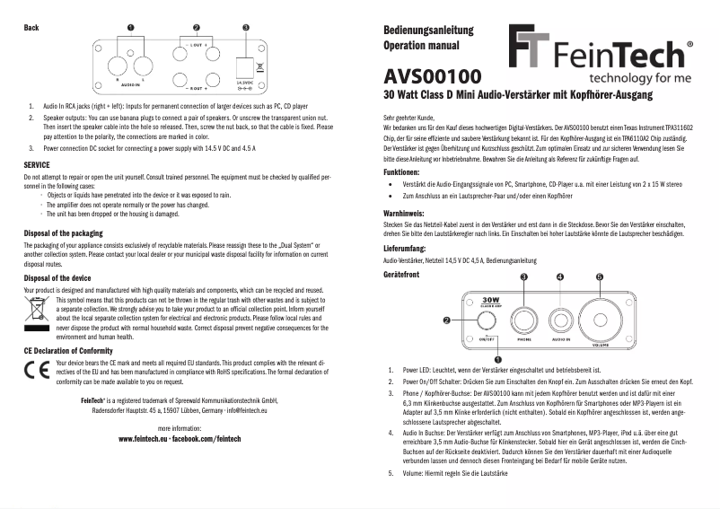 Page 1 de la notice Manuel utilisateur FeinTech AVS00100