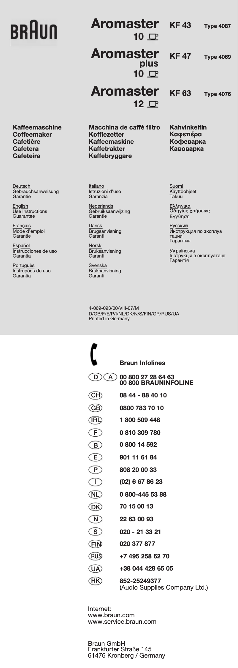 Page n°1 - Manuel utilisateur Braun Aromaster KF 63