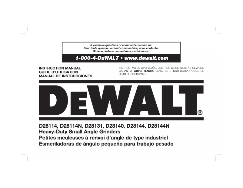 Page n°1 - Manuel utilisateur DeWalt D28114